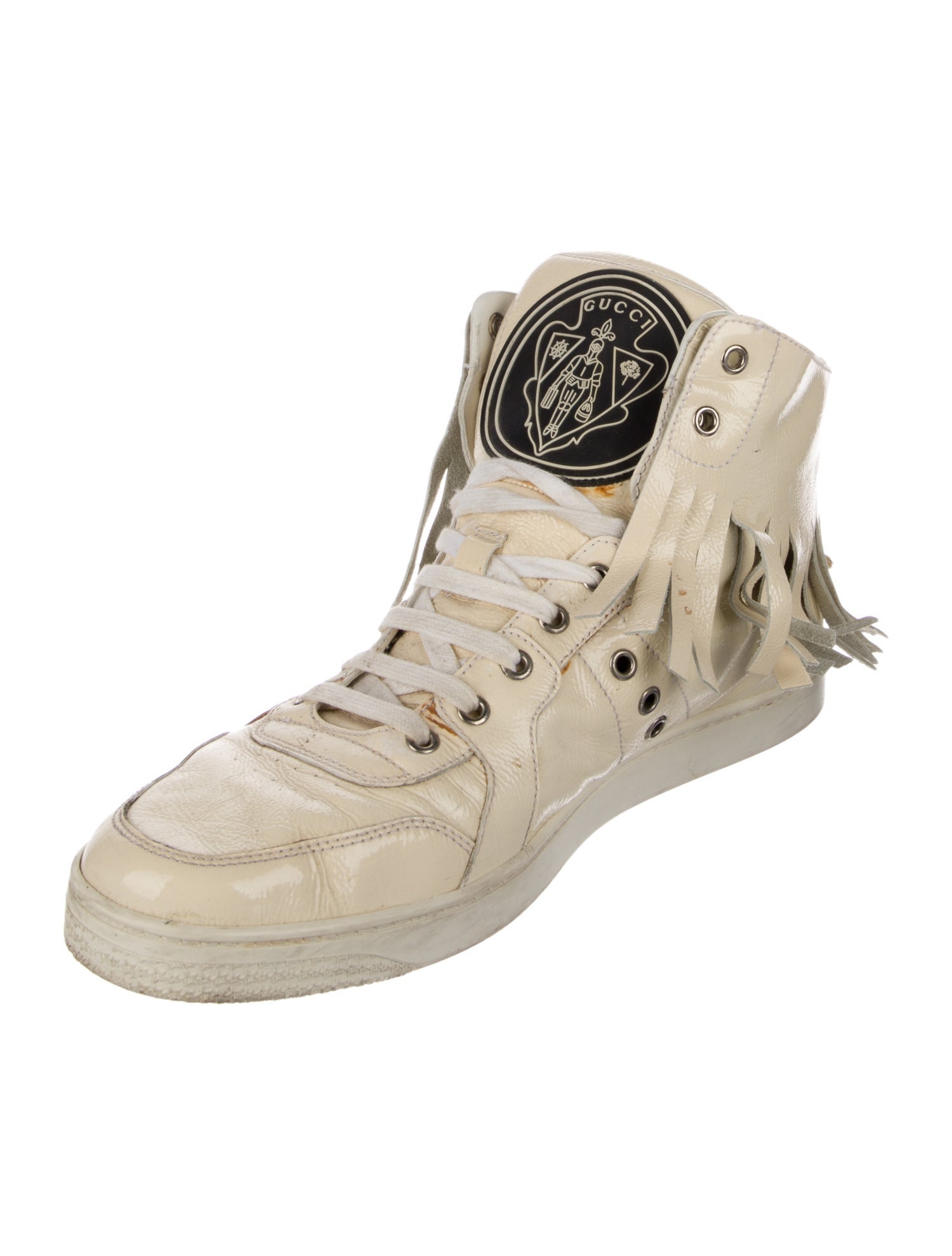 Gucci Patent Leather Fringe Trim Accent Sneakers